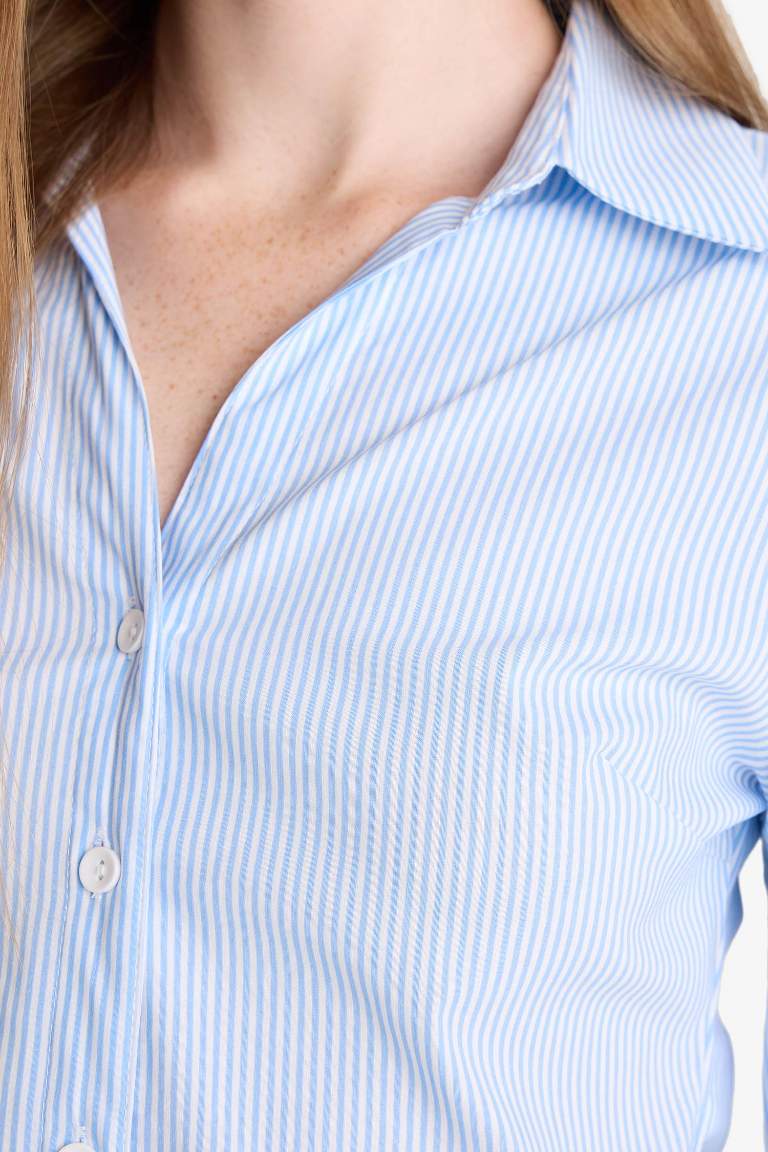 Fitted Gömlek Yaka Bengalin Uzun Kollu Gömlek