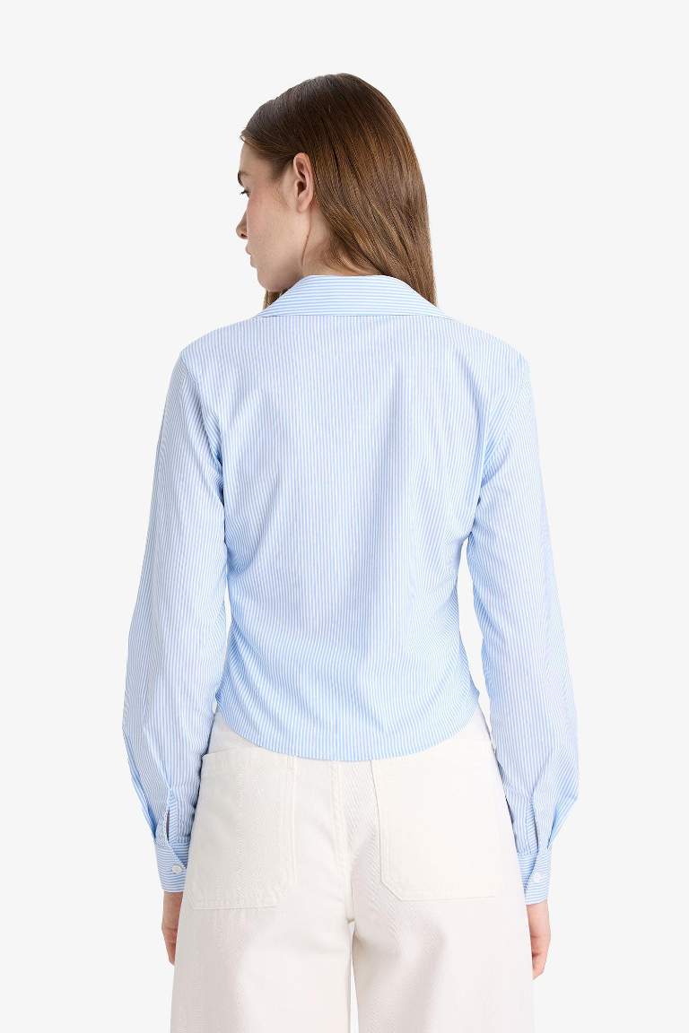 Fitted Basic Düz Bengalin Uzun Kollu Gömlek