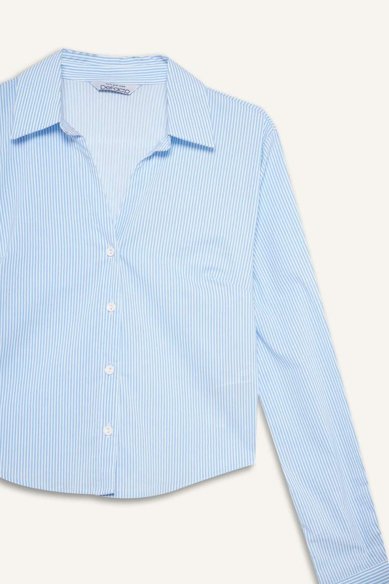 Fitted Basic Düz Bengalin Uzun Kollu Gömlek