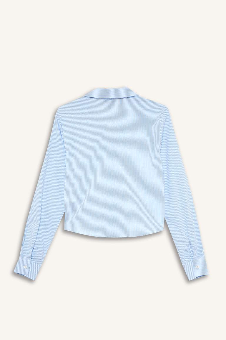 Fitted Basic Düz Bengalin Uzun Kollu Gömlek