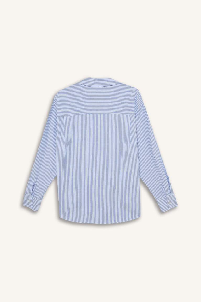 Oversize Fit Shirt Collar Oxford Striped Long Sleeve Shirt