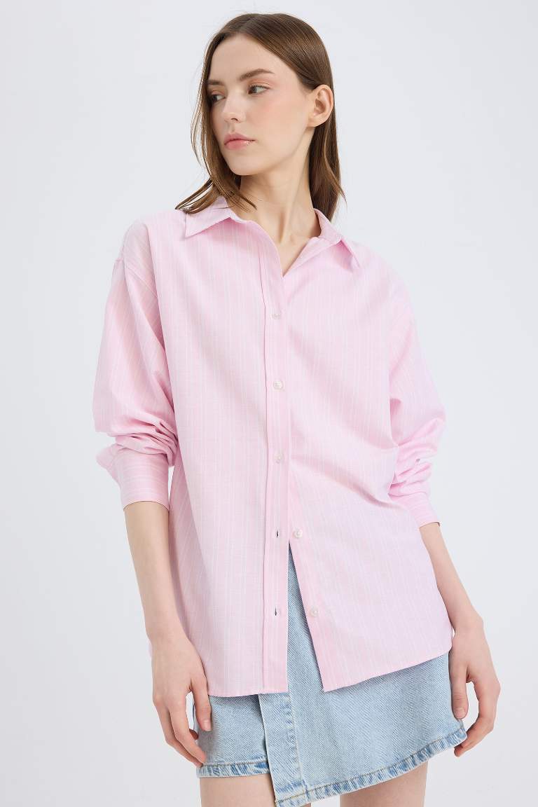 Chemise oversize en Oxford rayée à manches longues