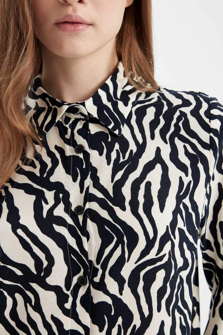 Regular Fit Zebra Desenli Viskon Uzun Kollu Gömlek Tunik