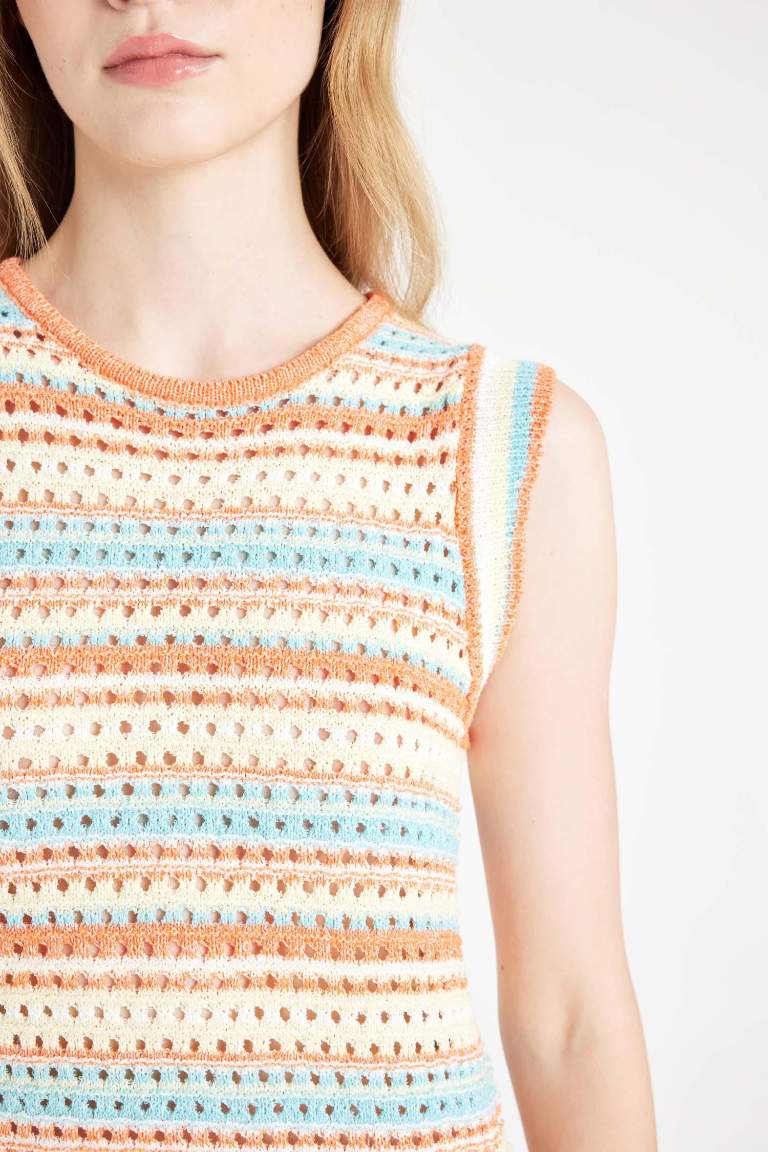 Patterned Crochet Knit Sleeveless Dress