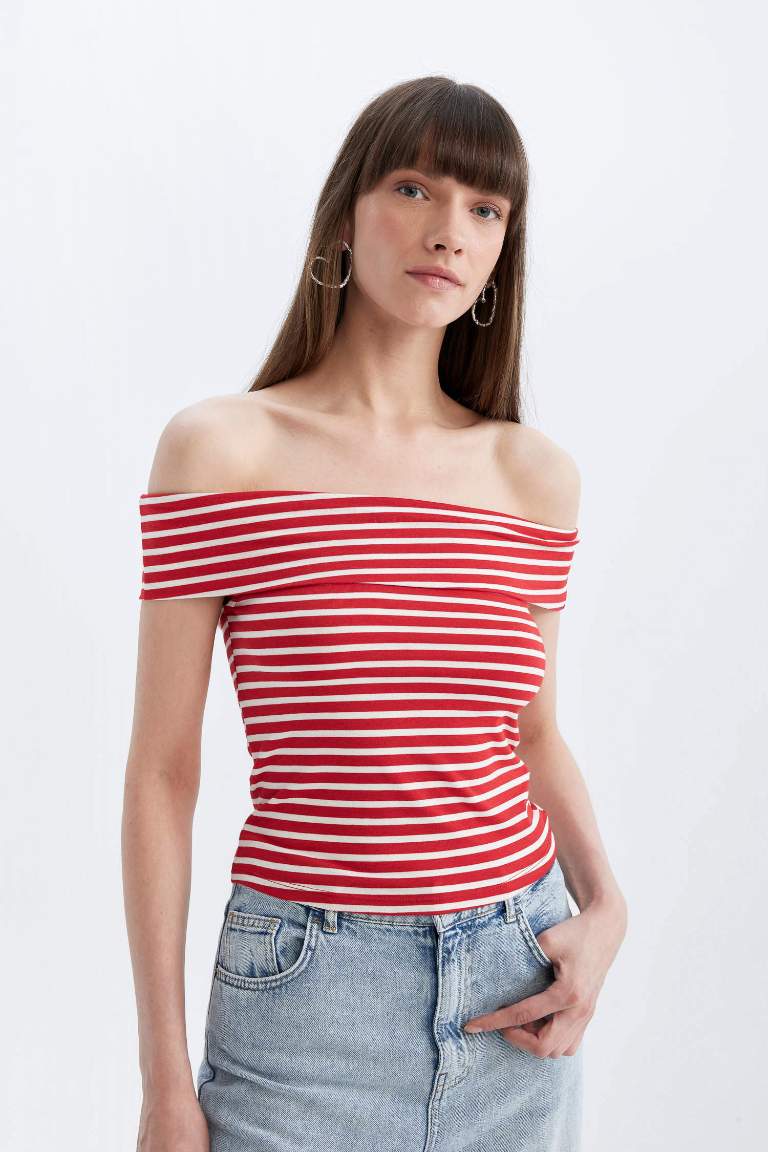 Fitted Off Shoulder Short Sleeve T-Shirt