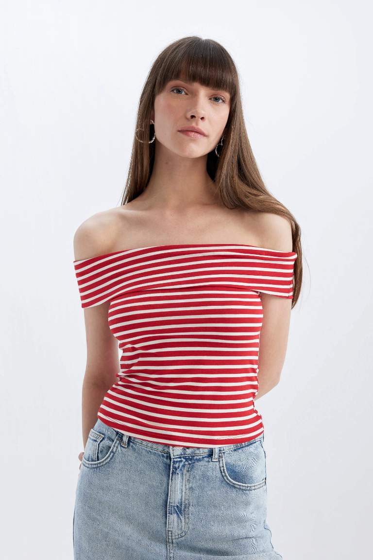 Fitted Off Shoulder Short Sleeve T-Shirt