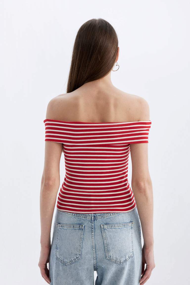 Fitted Off Shoulder Short Sleeve T-Shirt