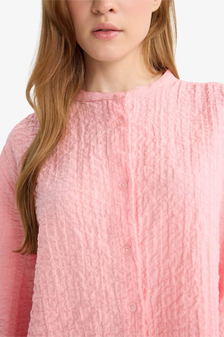 Relax Fit Crew Neck Seersucker Long Sleeve Tunic