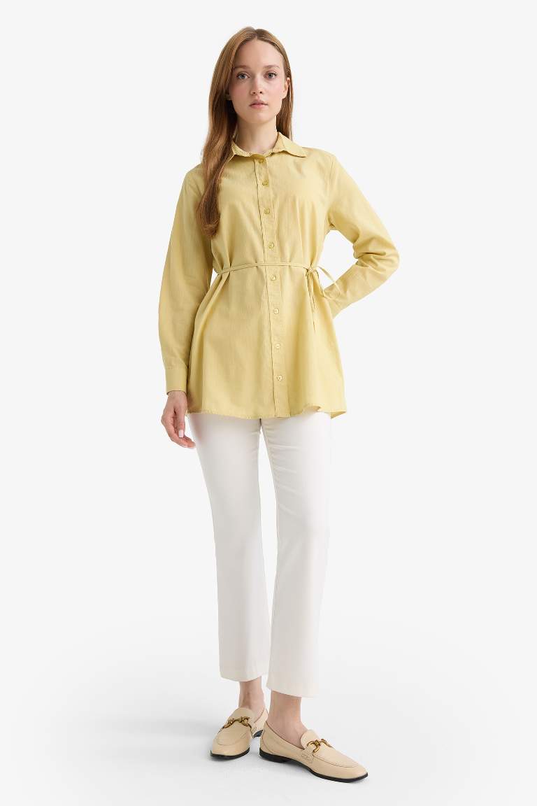 Regular Fit Poplin Bağlamalı Uzun Kollu Gömlek Tunik