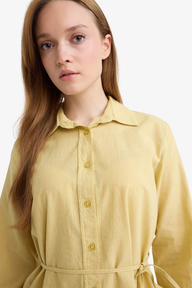 Regular Fit Poplin Bağlamalı Uzun Kollu Gömlek Tunik