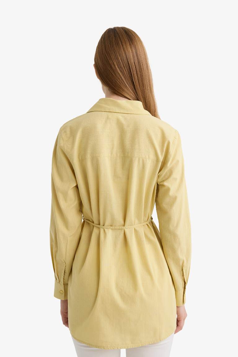 Regular Fit Poplin Bağlamalı Uzun Kollu Gömlek Tunik