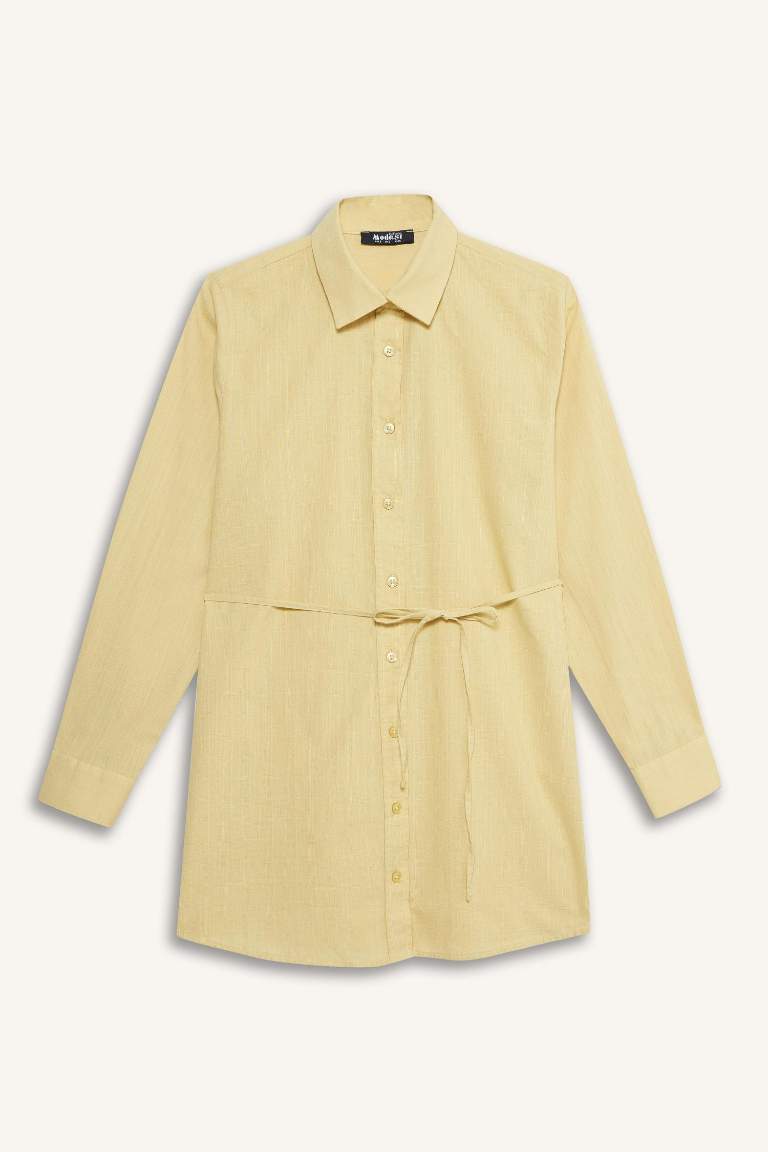 Regular Fit Poplin Bağlamalı Uzun Kollu Gömlek Tunik