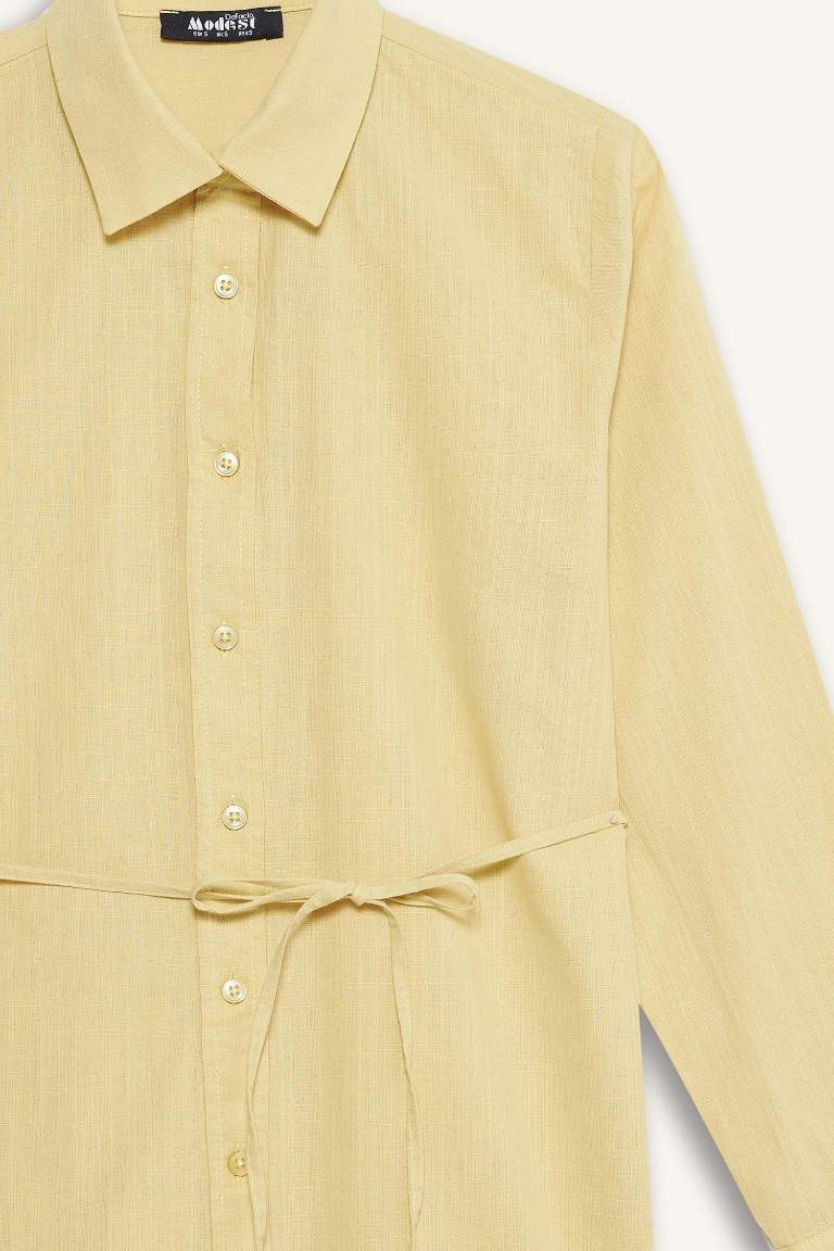 Regular Fit Poplin Bağlamalı Uzun Kollu Gömlek Tunik