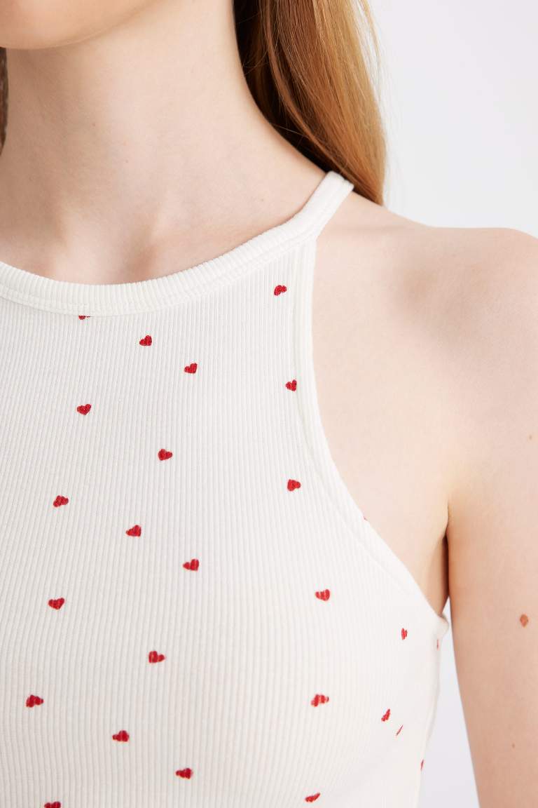 Slim Fit Ribbed Heart Print Tank Top