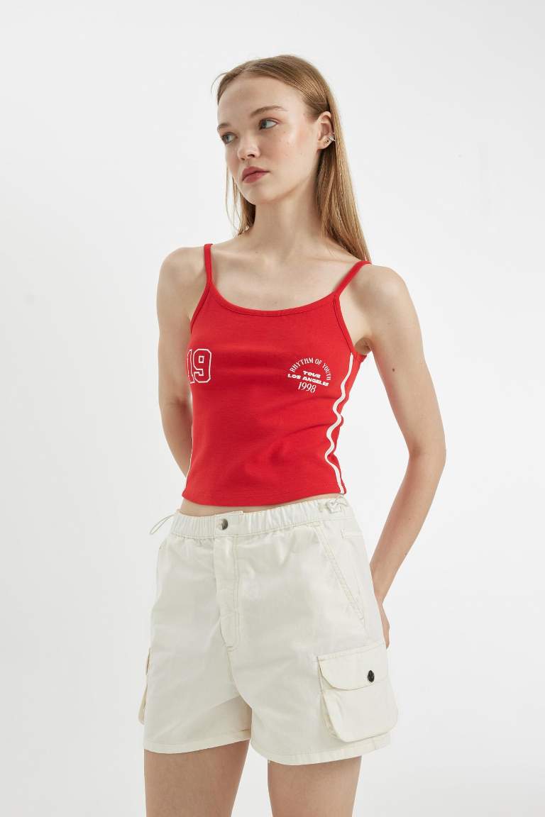 Fitted Sports Printed Ribbed Crop Top