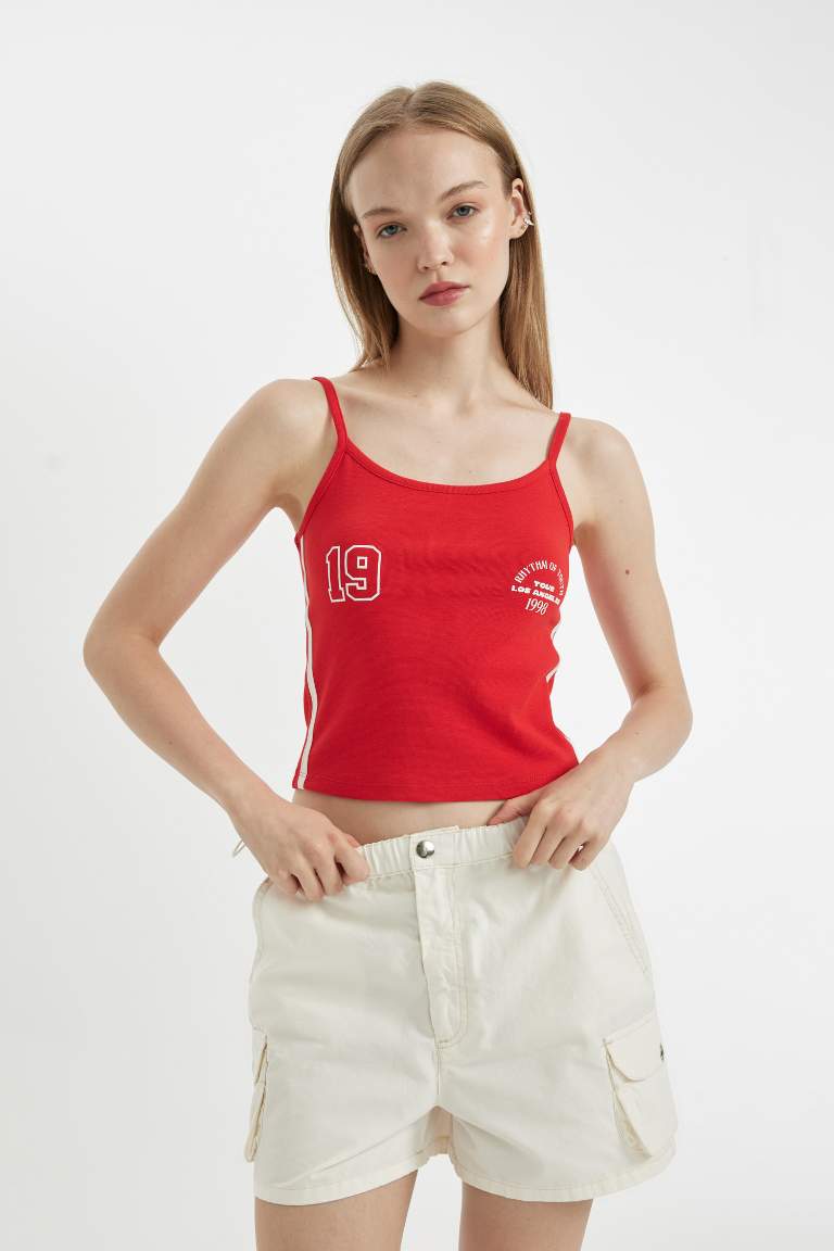 Fitted Sports Printed Ribbed Crop Top