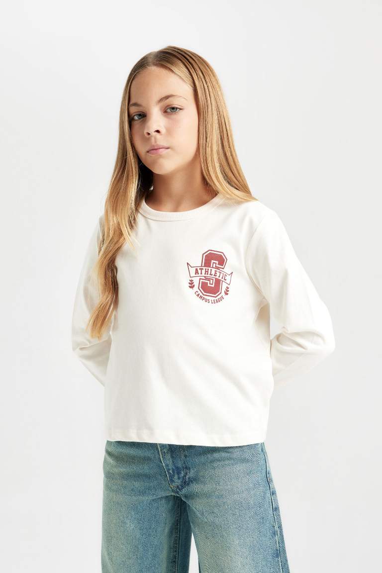 T-shirt décontracté à col rond imprimé à manches longues pour Fille