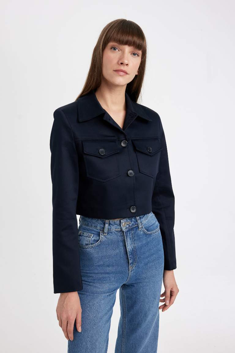 Shirt Collar Crop Blazer Jacket