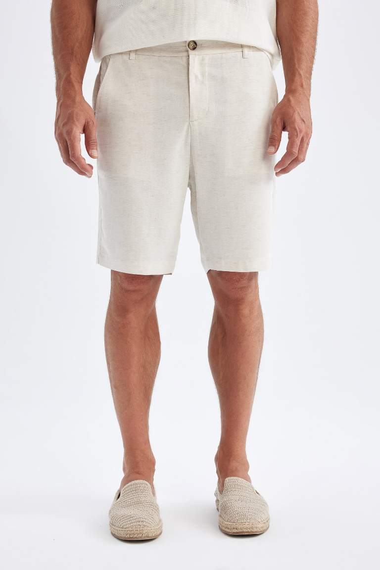 Straight Leg Linen Blend Shorts