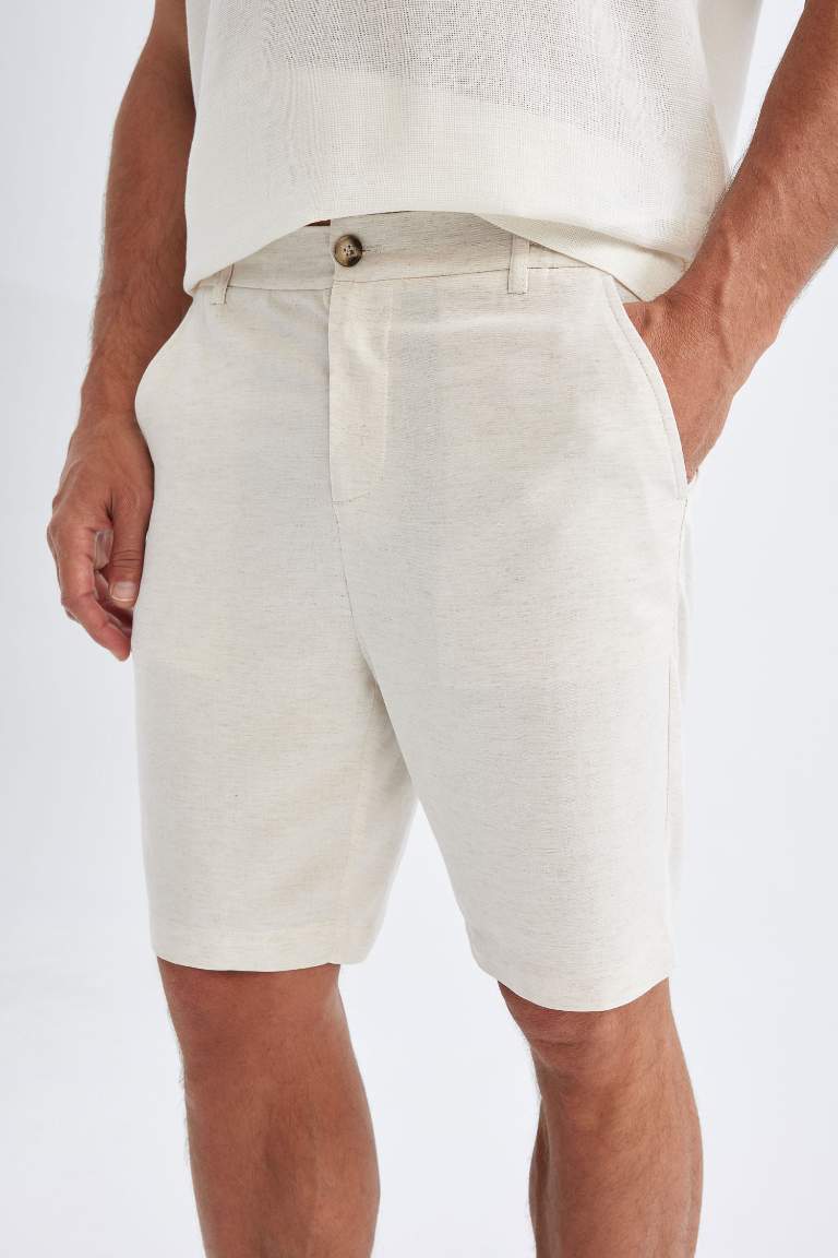 Straight Leg Linen Blend Shorts