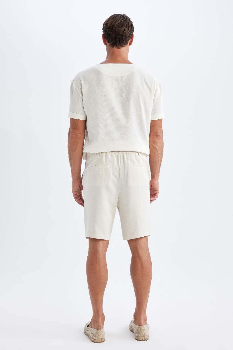 Straight Leg Linen Blend Shorts