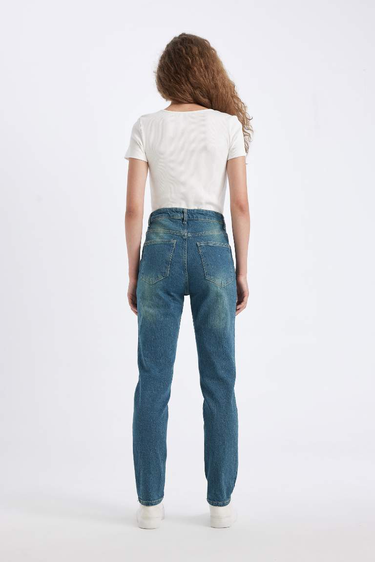 Comfort Mom High Waist Long Washed Jeans