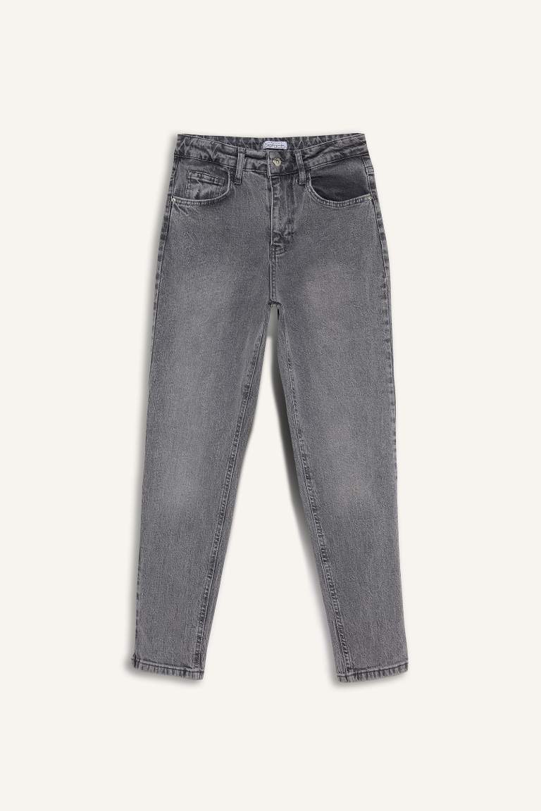 Comfort Mom Fit Relaxed Fit High Waist Ankle Length Washed Jeans