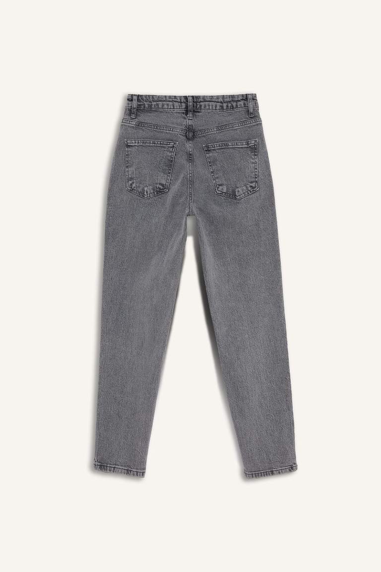 Comfort Mom Fit Relaxed Fit High Waist Ankle Length Washed Jeans