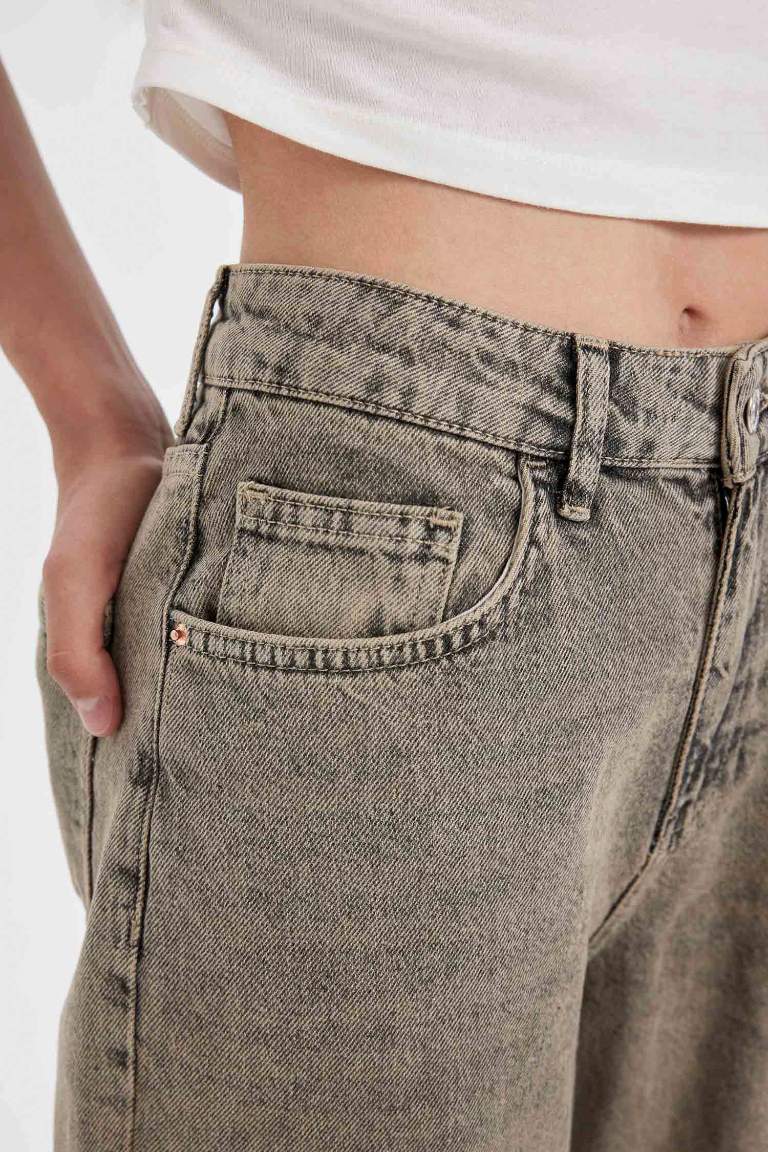 Straight Wide High Waist Long Washed Jeans