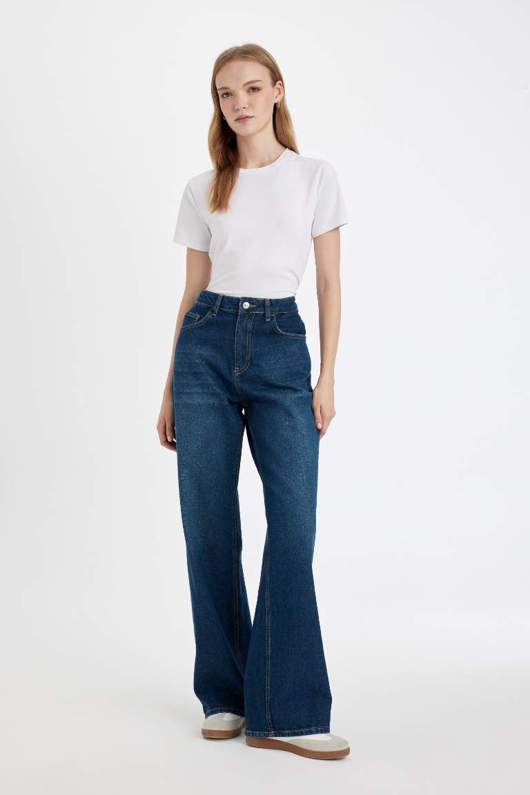 Straight Wide High Waist Long Washed Jeans