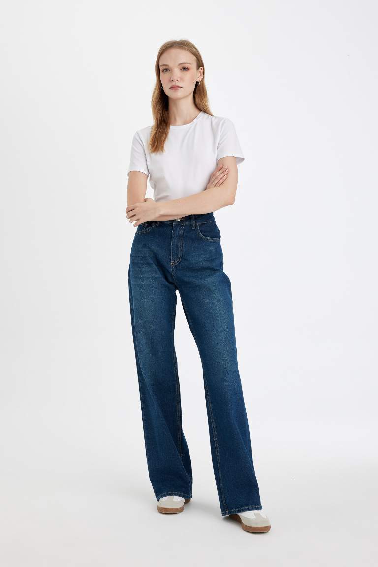 Straight Wide High Waist Long Washed Jeans