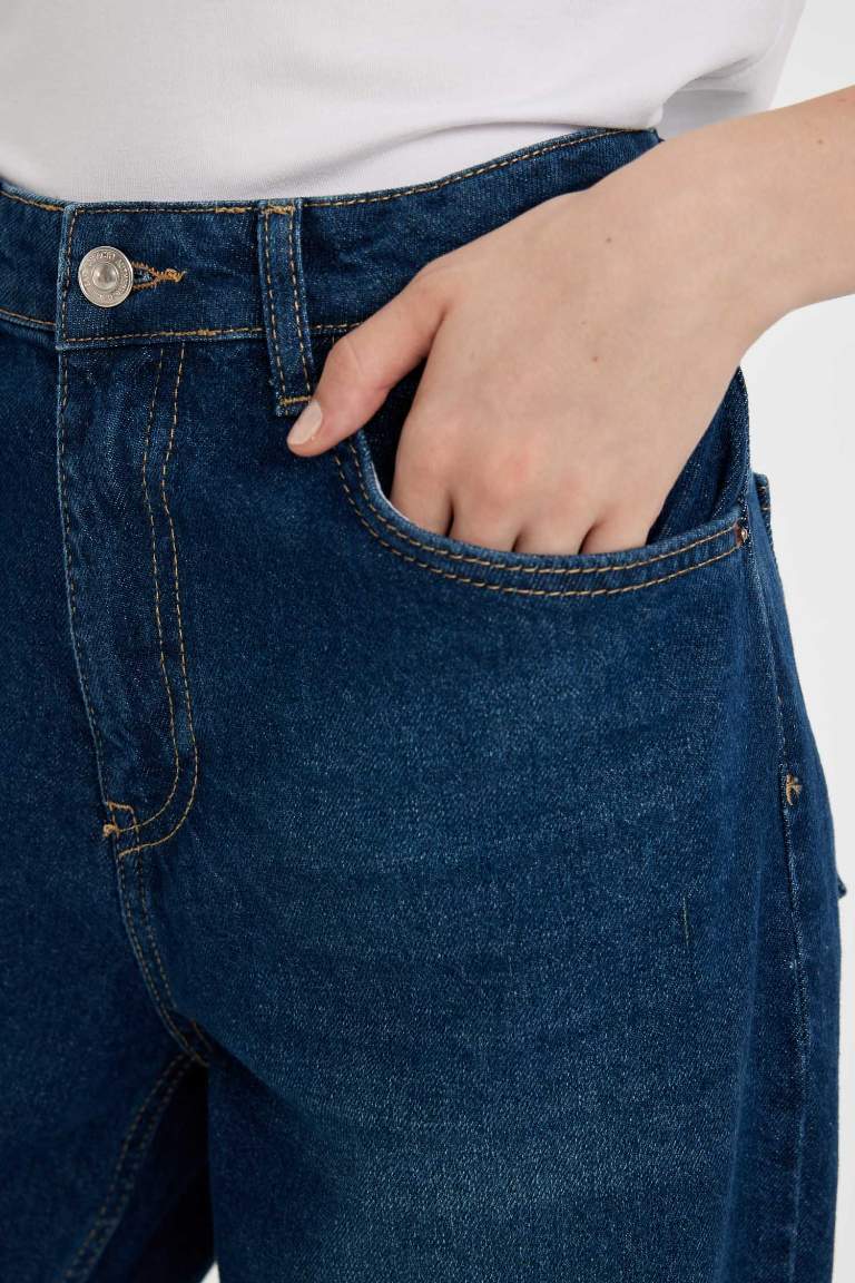 Straight Wide High Waist Long Washed Jeans