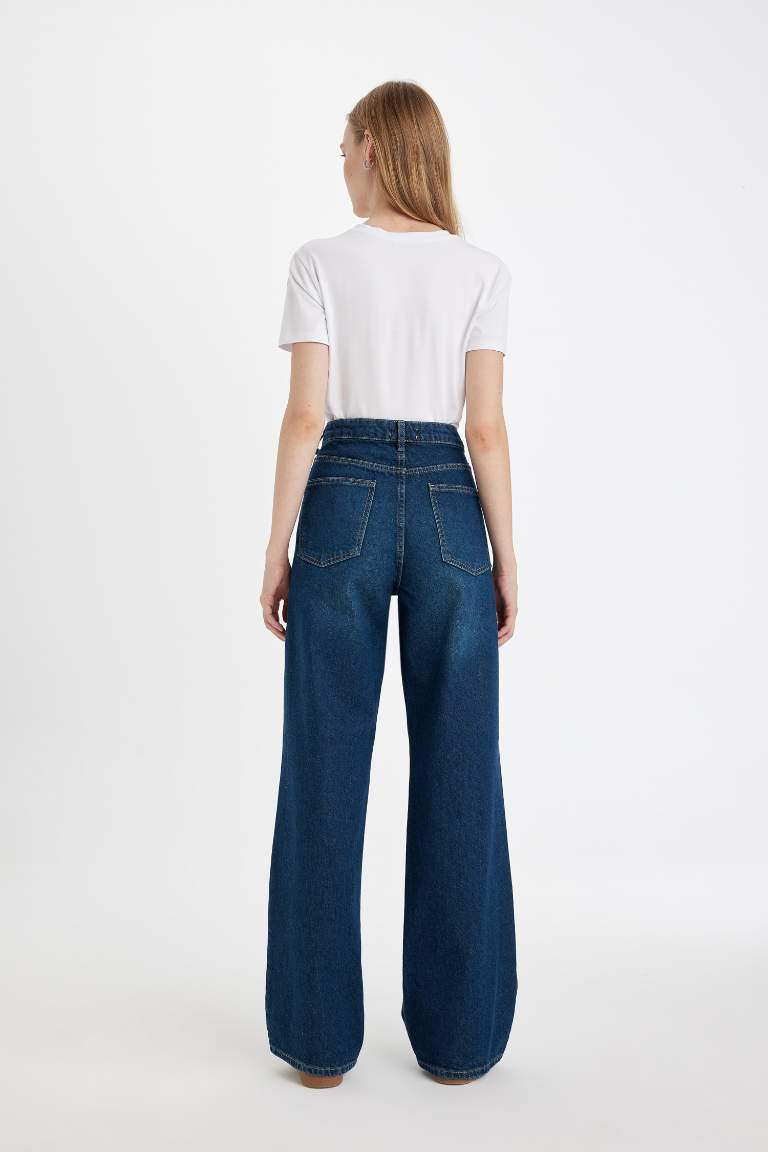 Straight Wide High Waist Long Washed Jeans