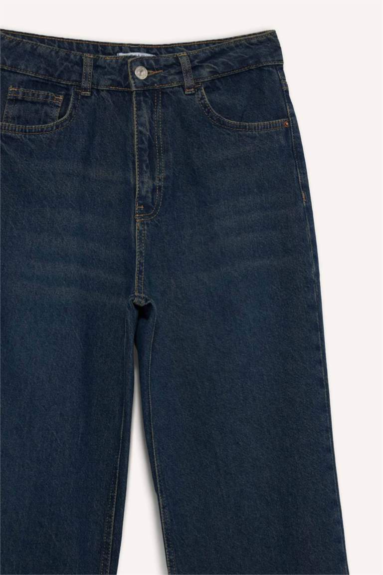 سروال جينز واسع برجل واسع وخصر عالي