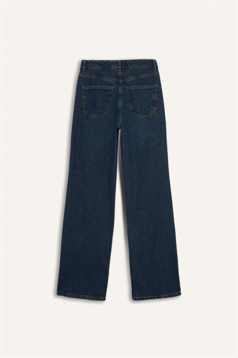 سروال جينز واسع برجل واسع وخصر عالي