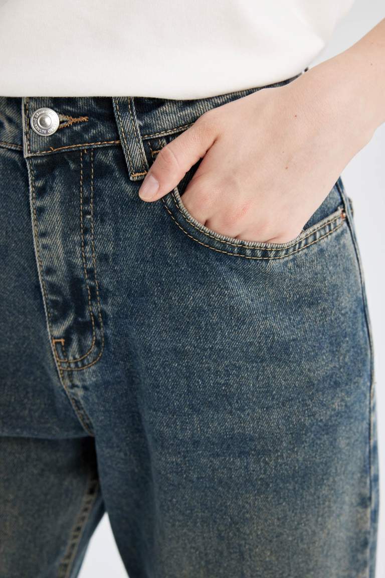 Straight Wide High Waist Long Washed Jeans