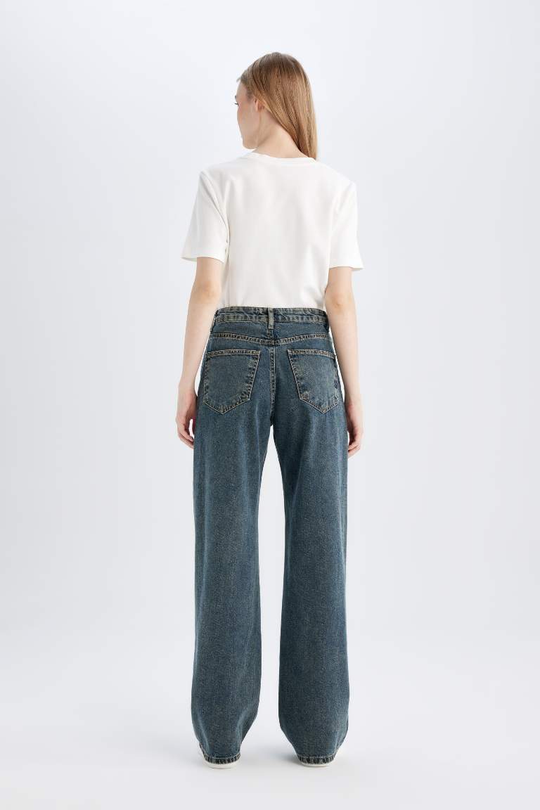 Straight Wide High Waist Long Washed Jeans