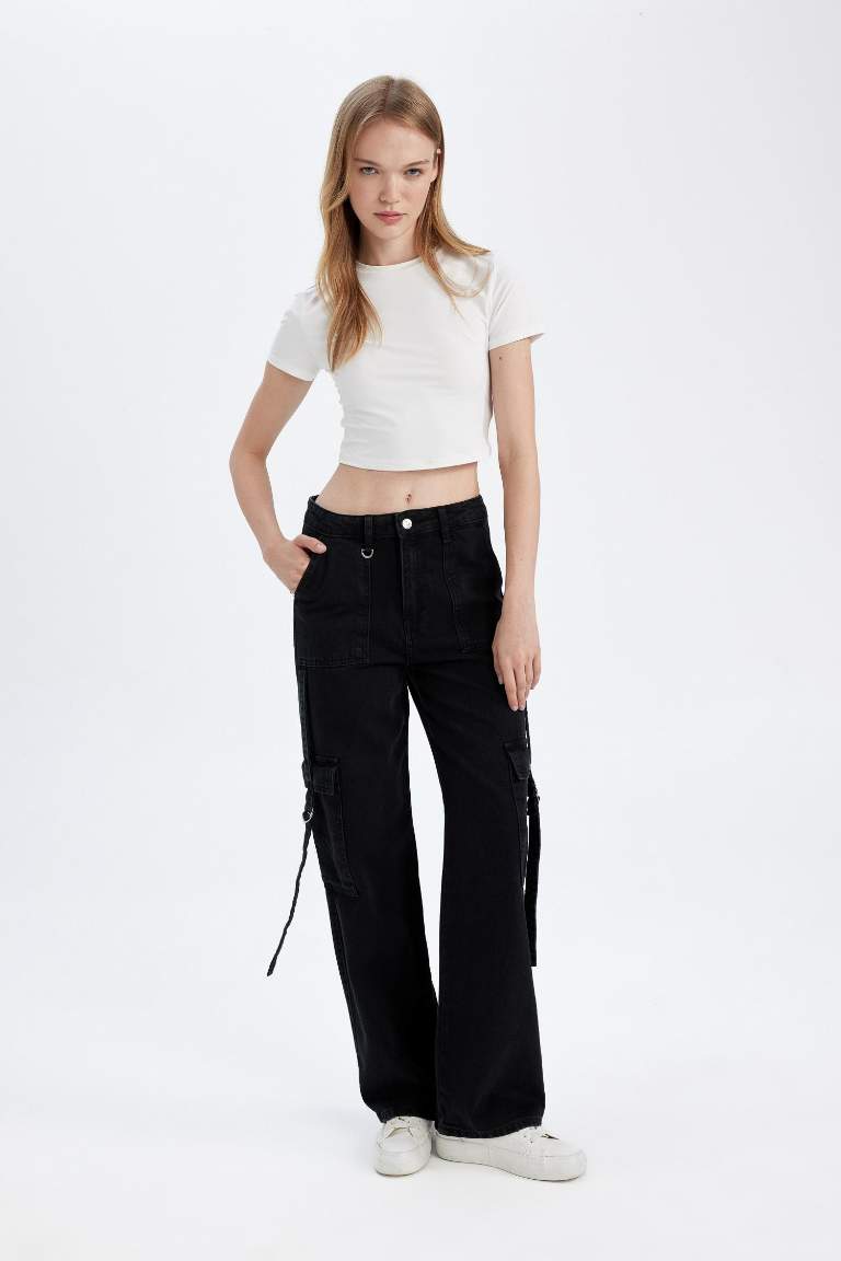 Wide Leg Kargo Yüksek Bel Uzun Jean Pantolon