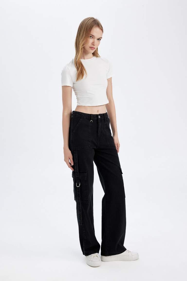 Wide Leg Kargo Yüksek Bel Uzun Jean Pantolon