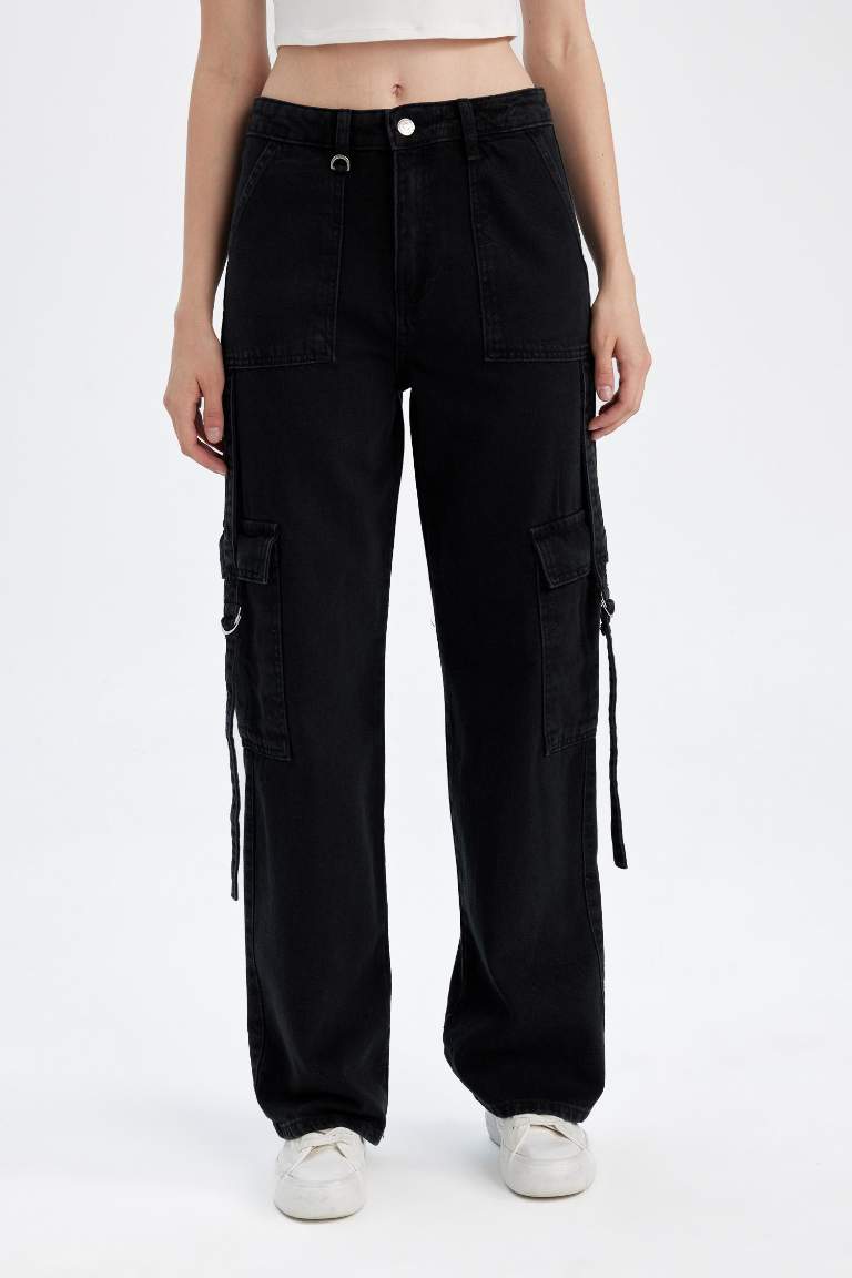 Wide Leg Kargo Yüksek Bel Uzun Jean Pantolon