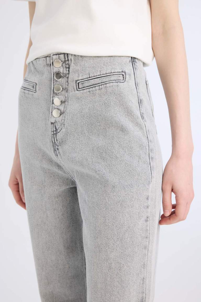 90's Wide Leg High Waist Washed Jeans