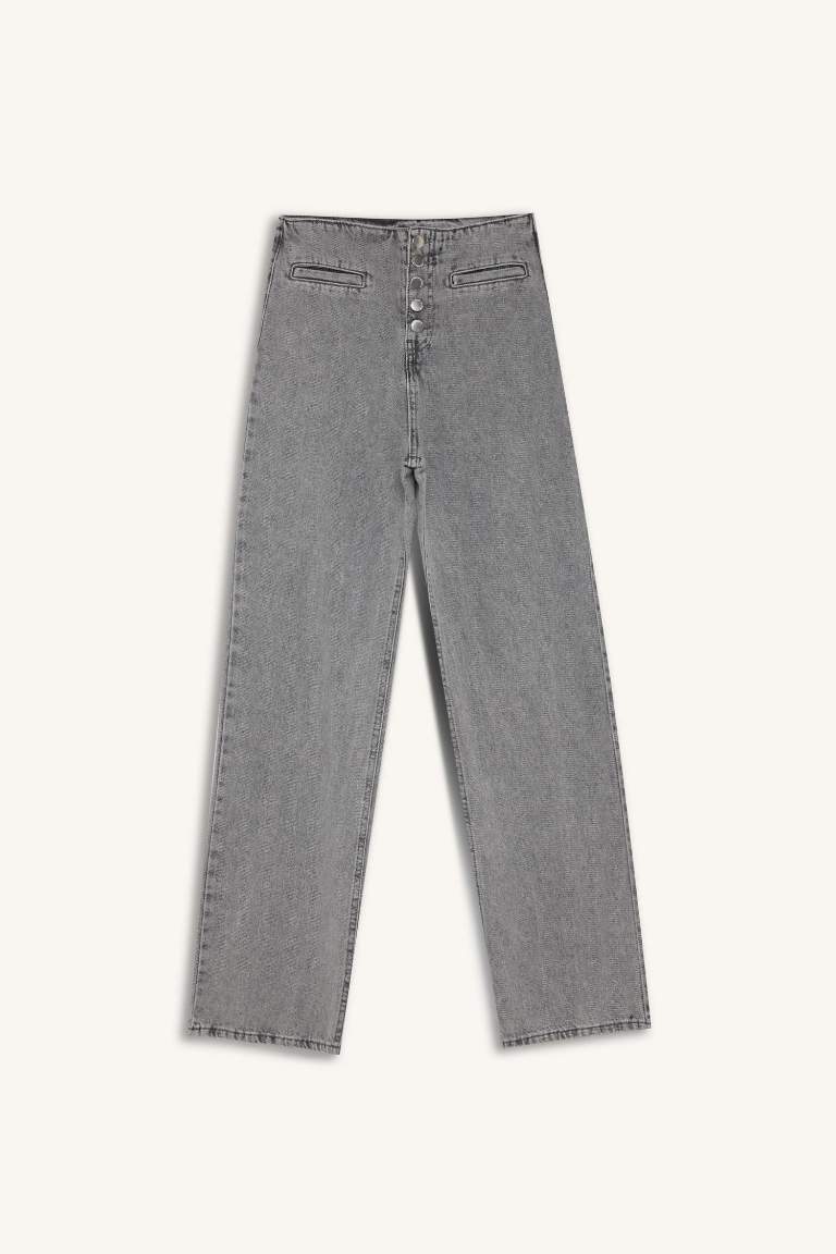 90's Wide Leg High Waist Washed Jeans