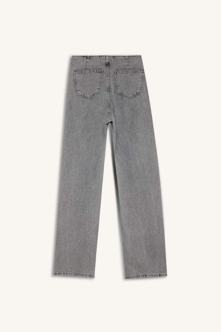 90's Wide Leg High Waist Washed Jeans