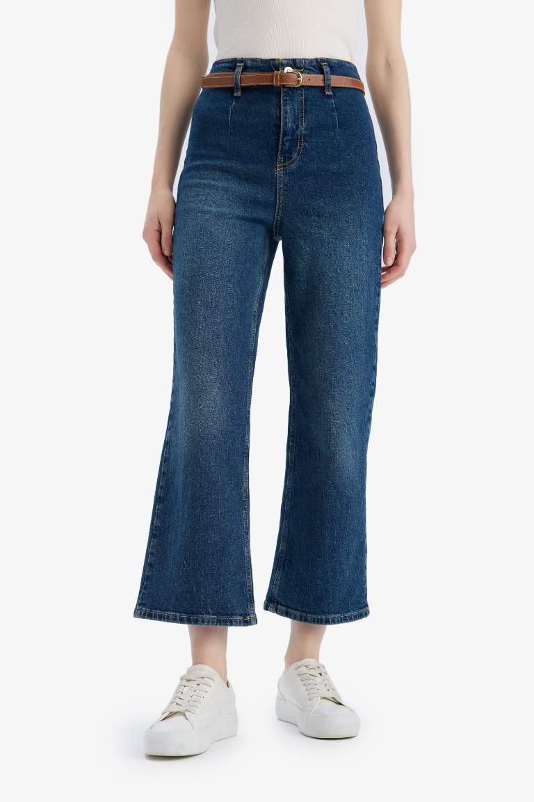 Culotte High Waist Ankle Length Washed Jeans