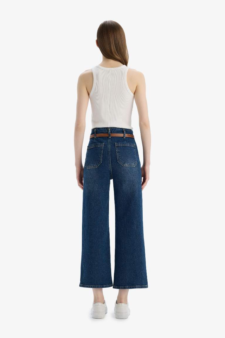 Culotte High Waist Ankle Length Washed Jeans