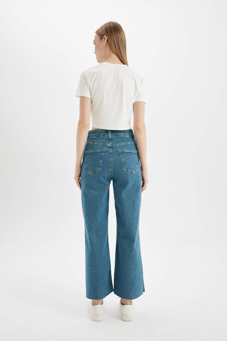 Culotte High Waist Ankle Length Washed Jeans