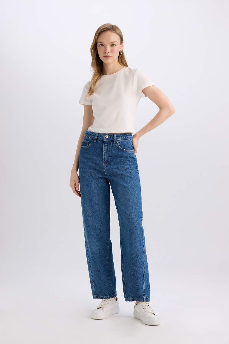 Carrot Fit High Waist Ankle Length Washed Jeans