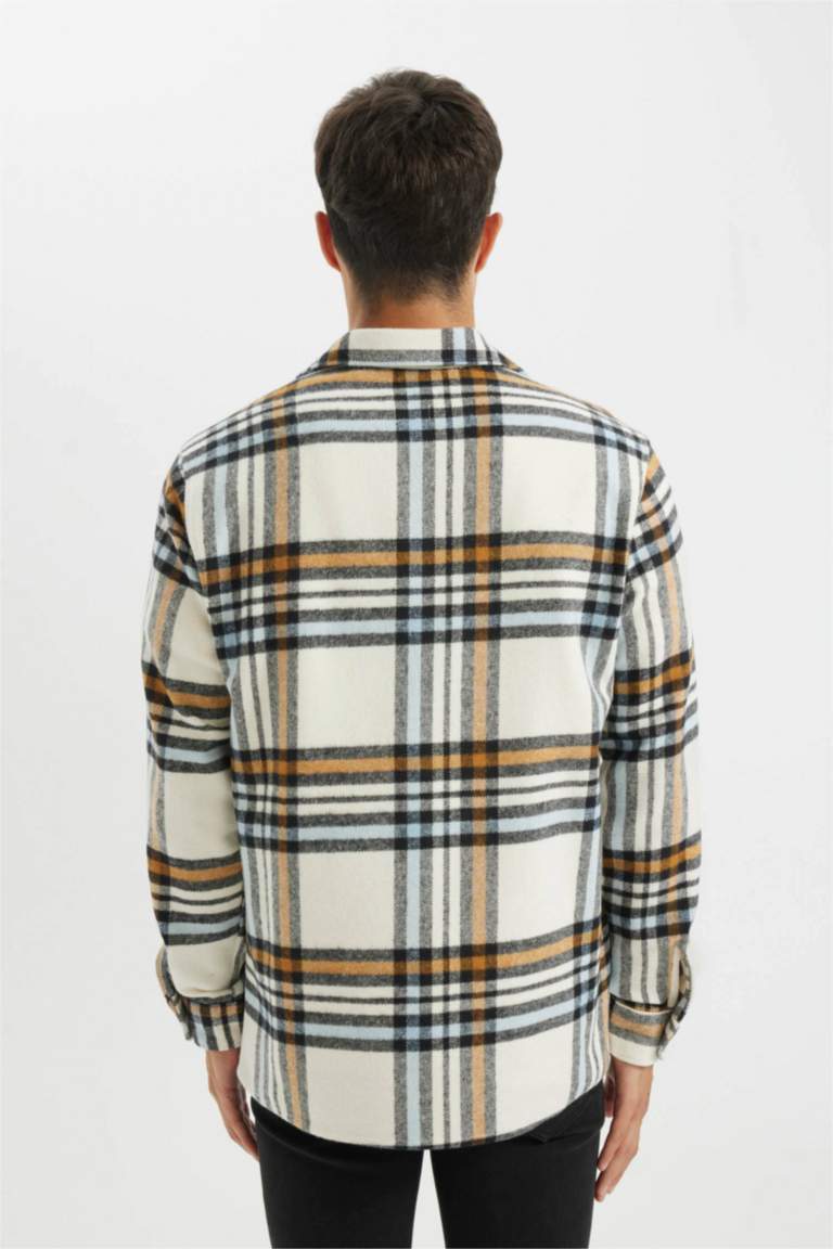 Regular Fit Düğmeli Polo Yaka Kareli Oduncu Flanel Uzun Kollu Gömlek