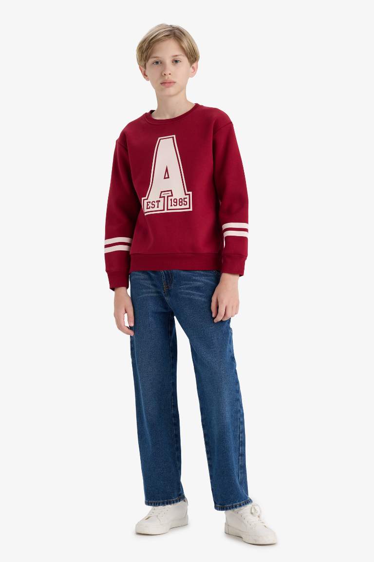 Erkek Çocuk Bisiklet Yaka Baskılı Sweatshirt