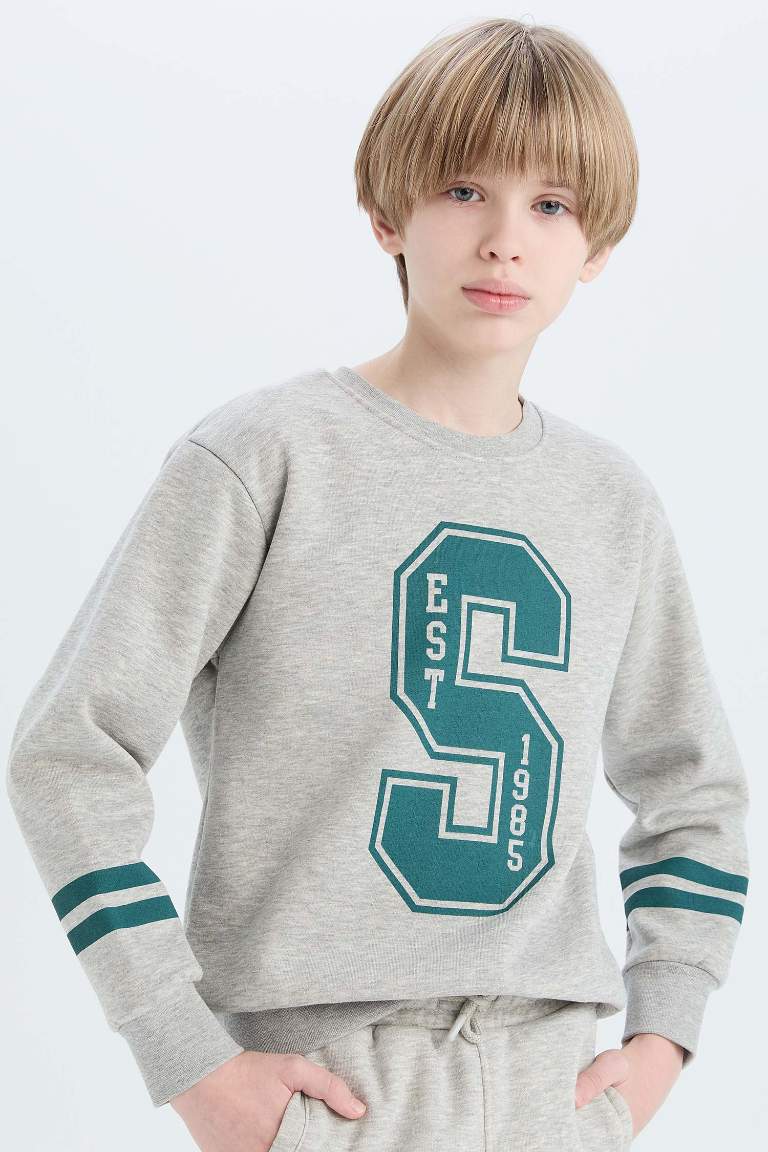 Boy Crew Neck Printed Thick Sweatshirt